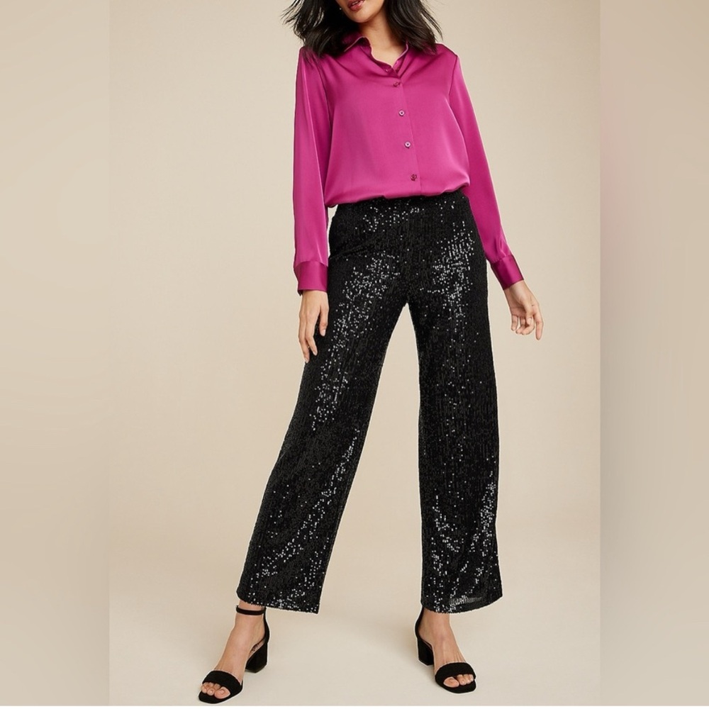 NWT Maurices Black Sequin Wide Leg Pants Size S